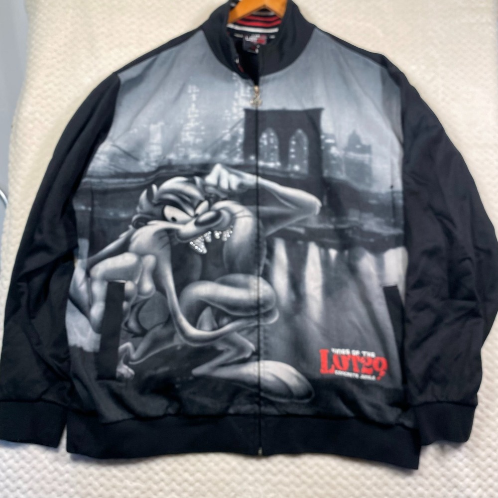 Lot 29 Tasmanian Devil Looney Tunes Full Zip Jacket Mens XXL Black Vintage Y2K